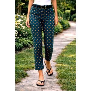 Free People Molly Printed Slim Pants Emerald Combo Polka Dots 12